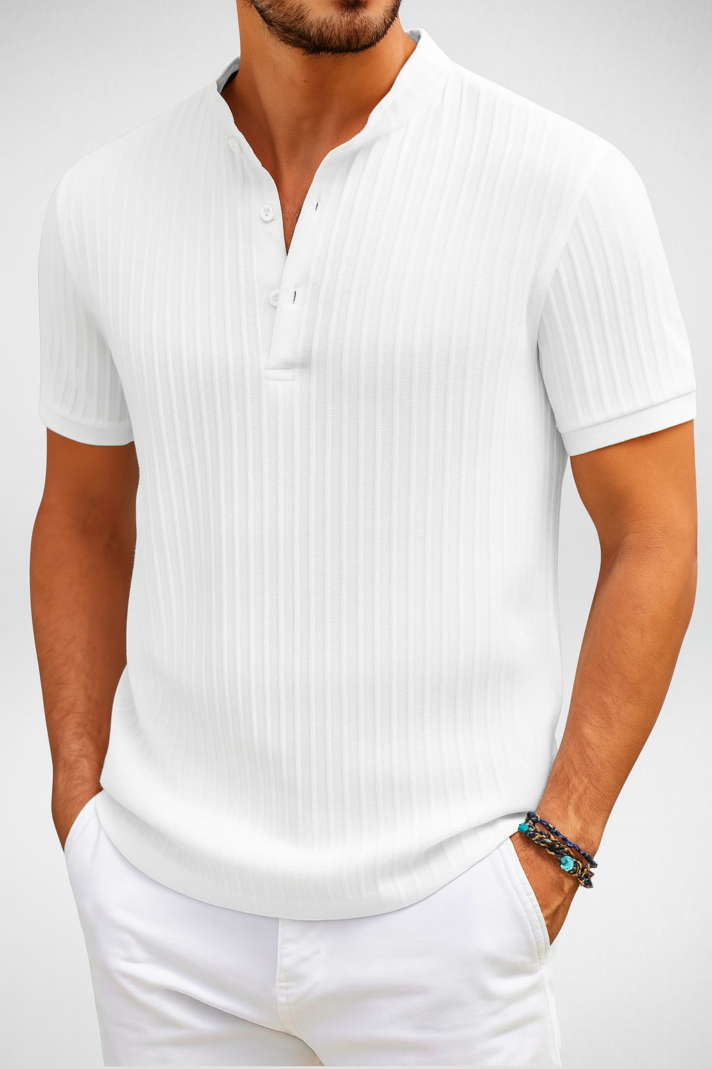 Geribde V-hals Heren T-shirt – Lichtgewicht en Ademend