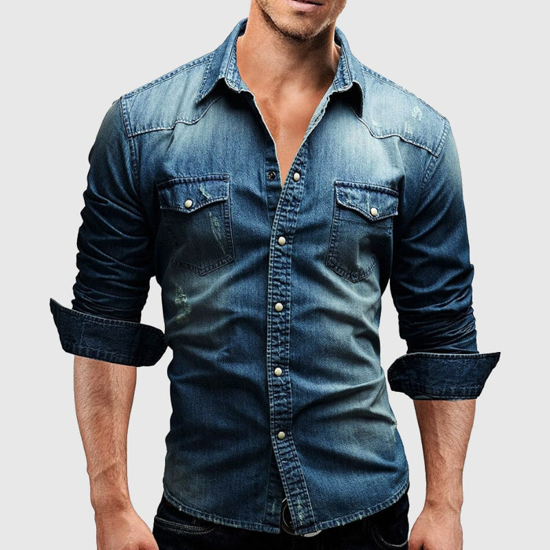 Heren Denim Overhemd – Slim Fit – Lange Mouwen