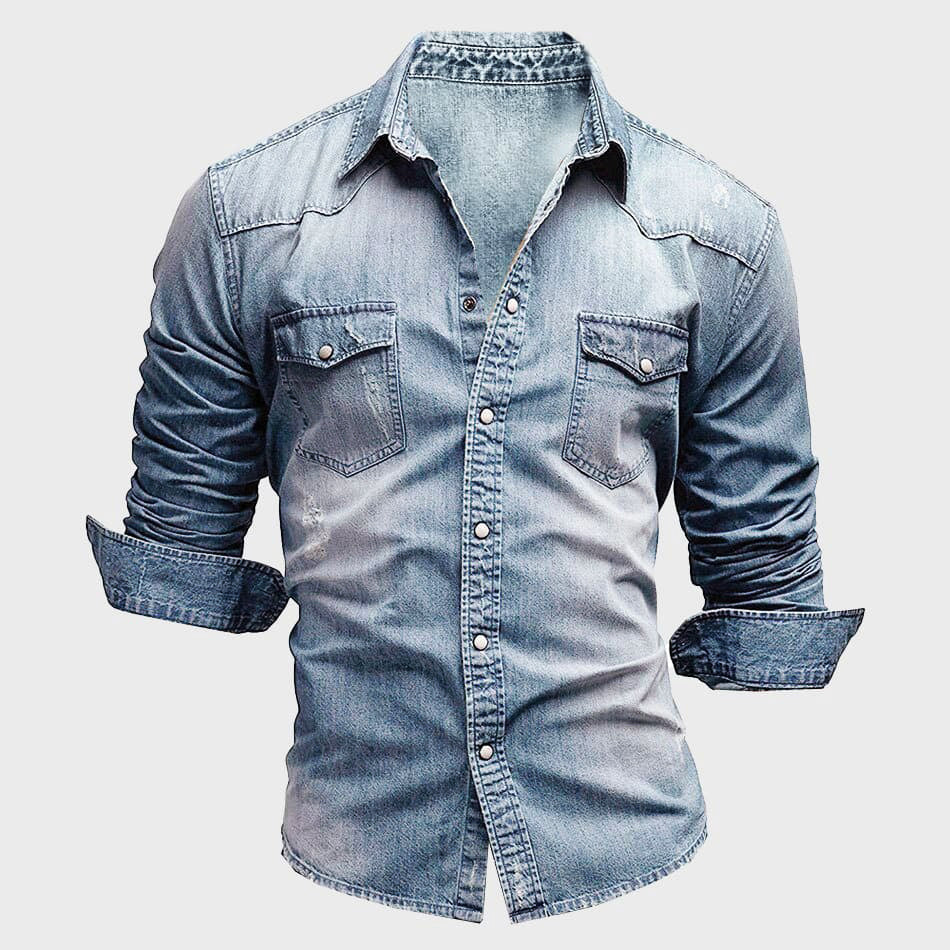 Heren Denim Overhemd – Slim Fit – Lange Mouwen