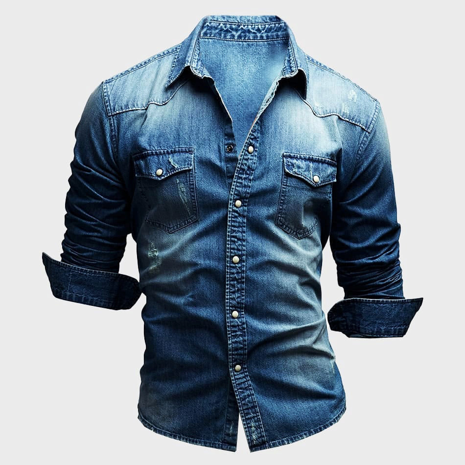 Heren Denim Overhemd – Slim Fit – Lange Mouwen