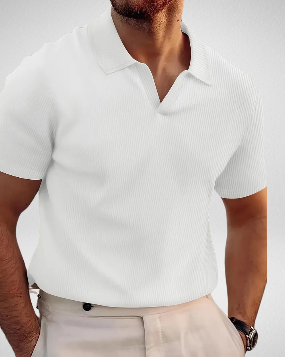 Wafelstructuur Poloshirt – Zonder Knopen - Old Money