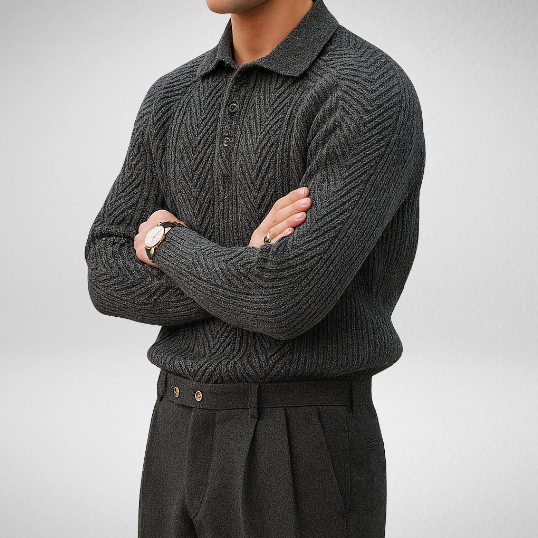 Heren Stijlvolle Polo Trui – Geribd Gebreid - Smart Casual