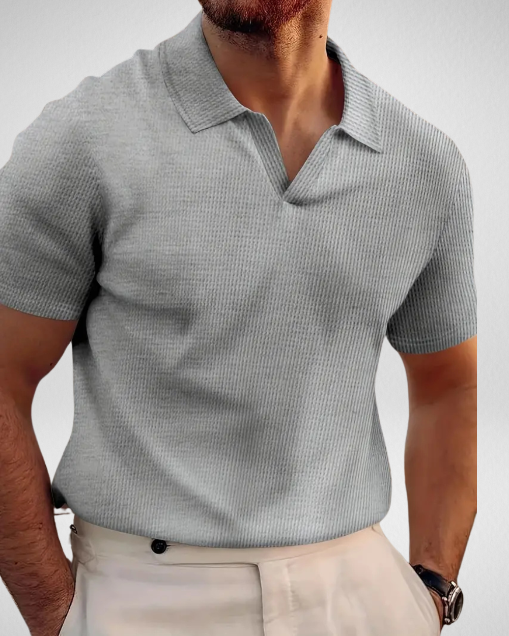 Wafelstructuur Poloshirt – Zonder Knopen - Old Money