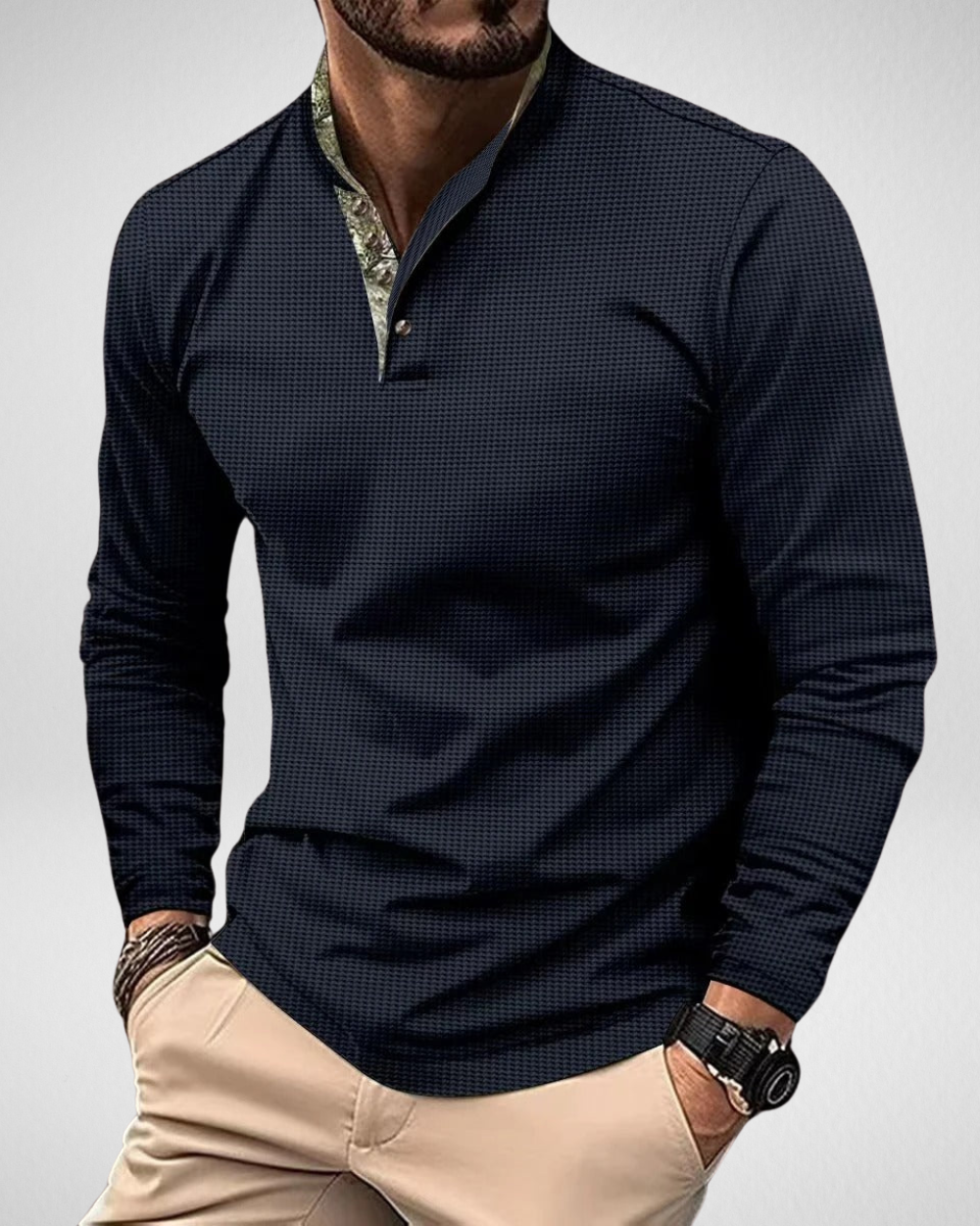Heren Longsleeve Polo - Henley Shirt - Stijlvol