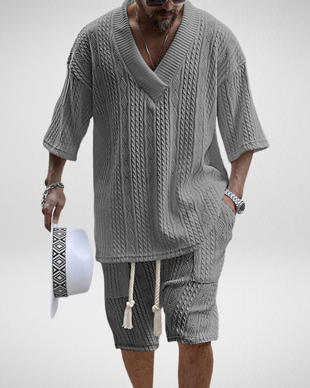 Heren Gebreide Zomerset - Korte Broek & Shirt - Strand