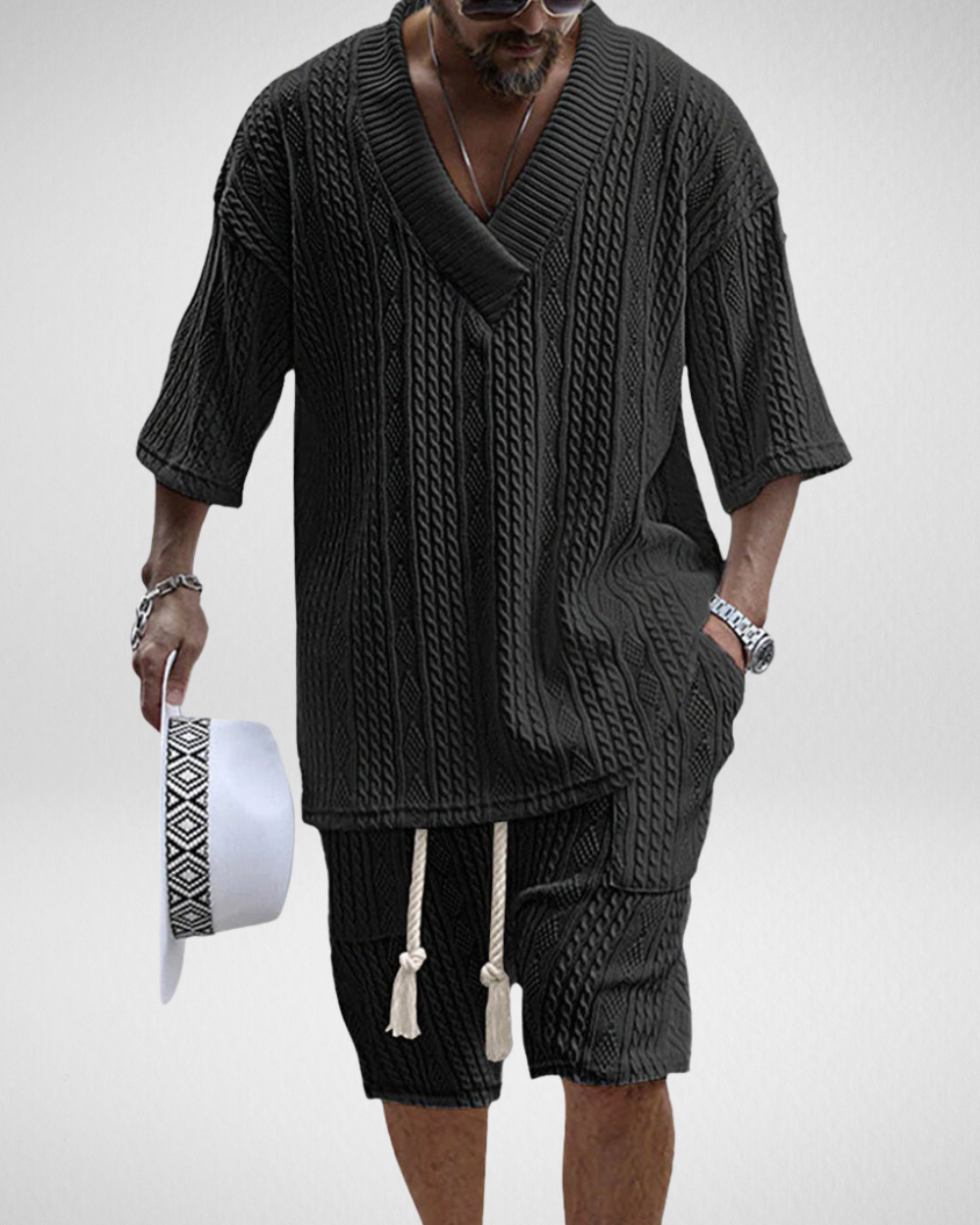 Heren Gebreide Zomerset - Korte Broek & Shirt - Strand