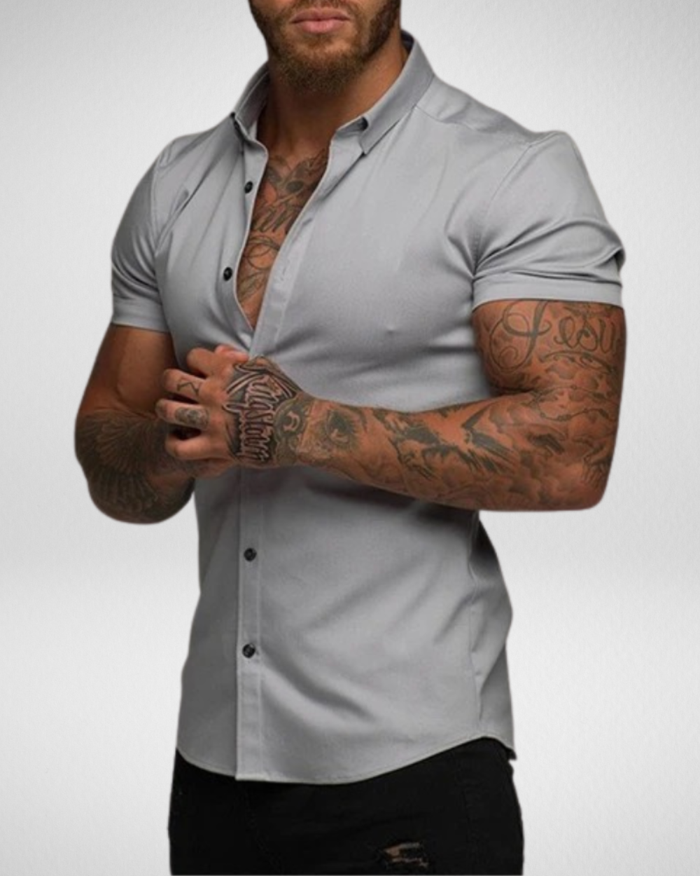 Slim Fit Overhemd Heren – Korte Mouwen – Muscle Fit & Stretchy