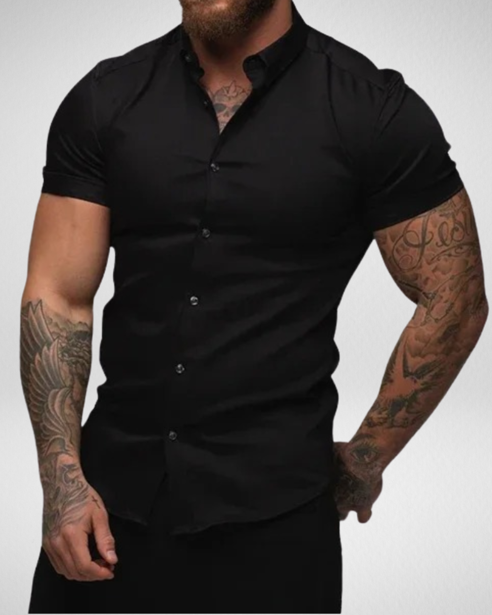 Slim Fit Overhemd Heren – Korte Mouwen – Muscle Fit & Stretchy
