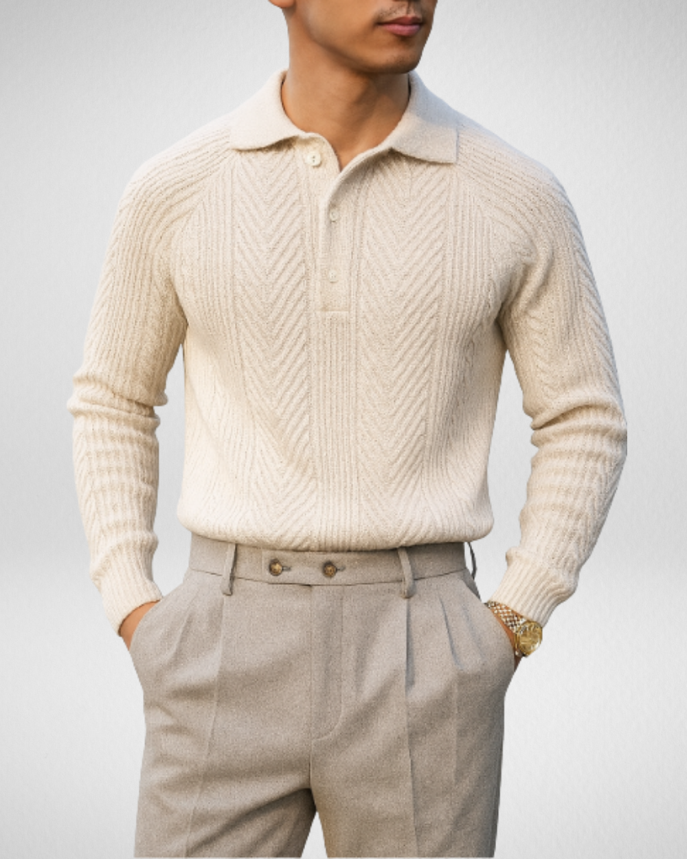 Heren Stijlvolle Polo Trui – Geribd Gebreid - Smart Casual