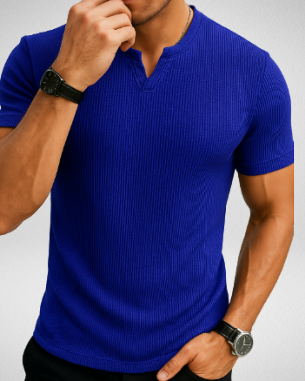 Gebreid T-shirt met V-hals - Muscle-fit
