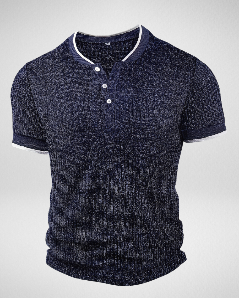 Heren Gebreide Knoop T-shirt – Contrasterende Boord – Zomer Casual