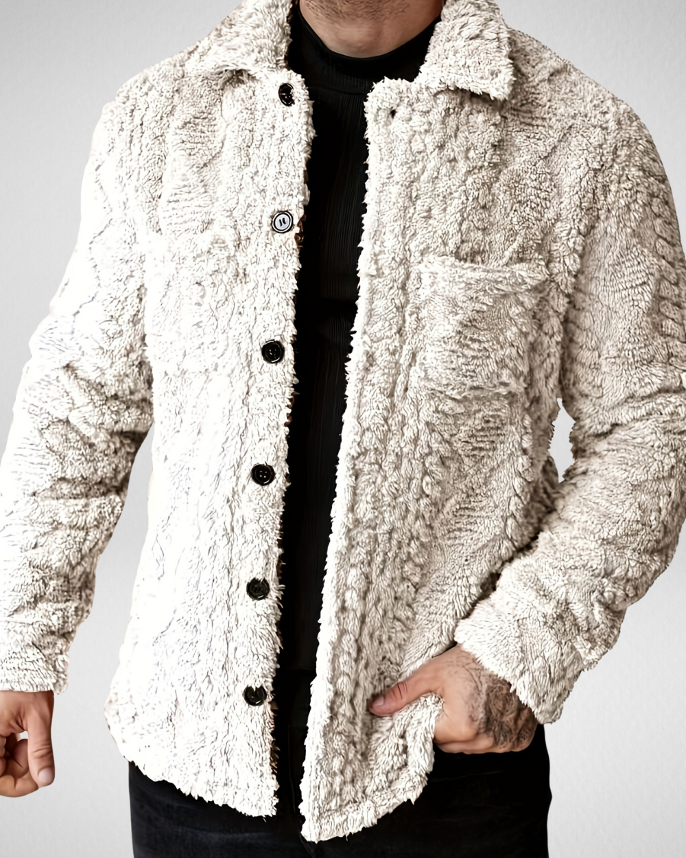 Heren teddy jas met knopen – Zachte fleece – Herfst/Winter