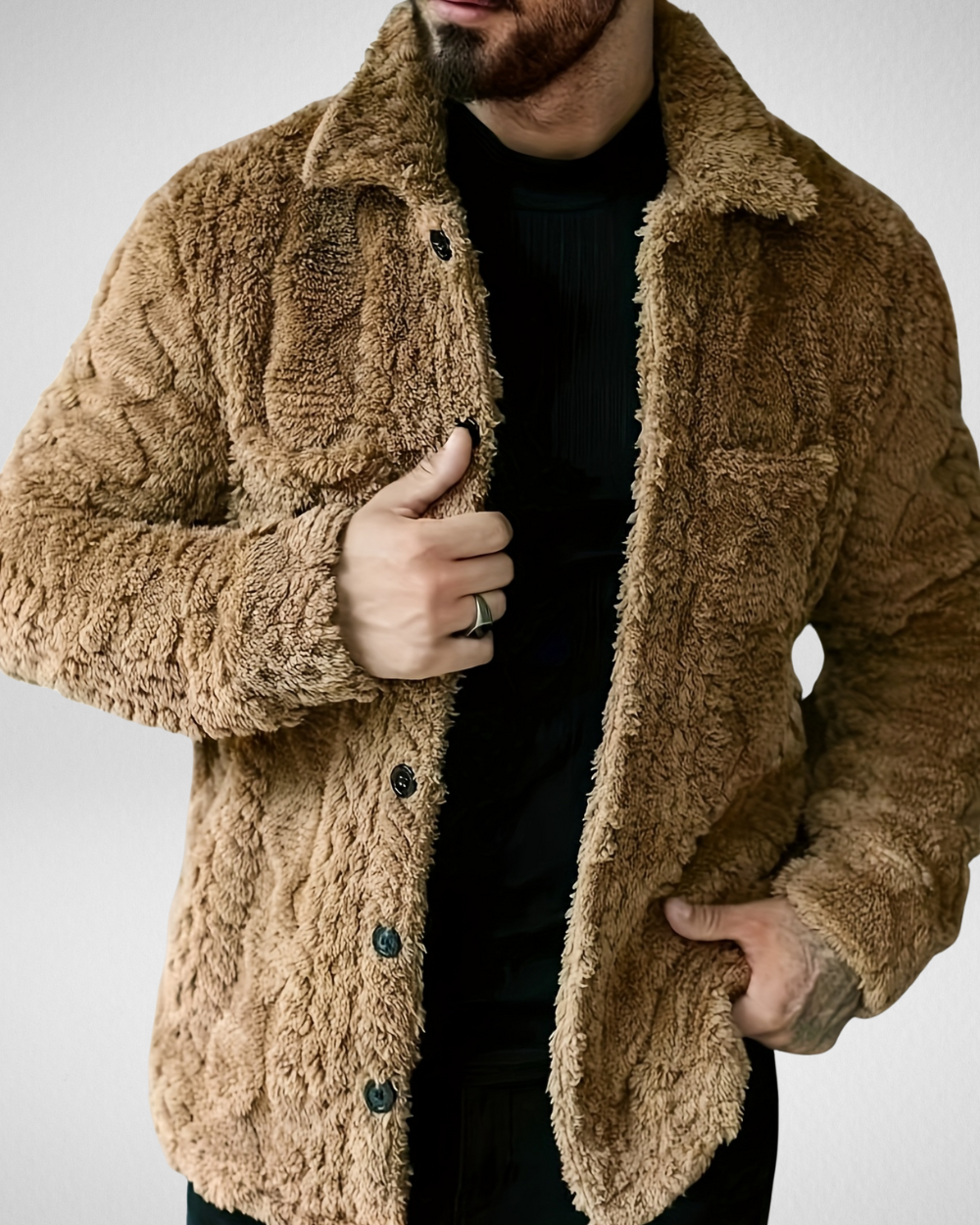 Heren teddy jas met knopen – Zachte fleece – Herfst/Winter