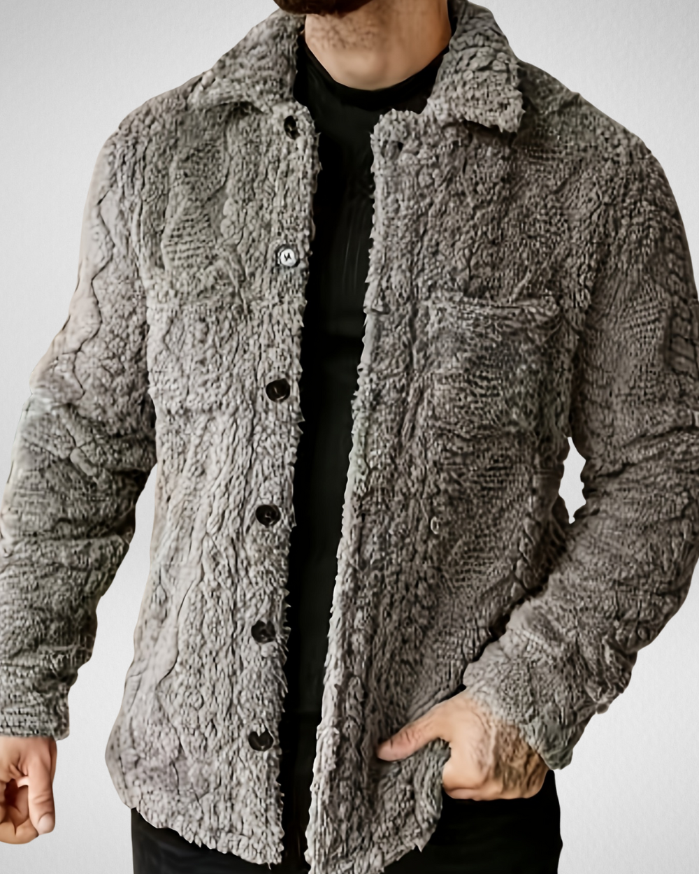 Heren teddy jas met knopen – Zachte fleece – Herfst/Winter