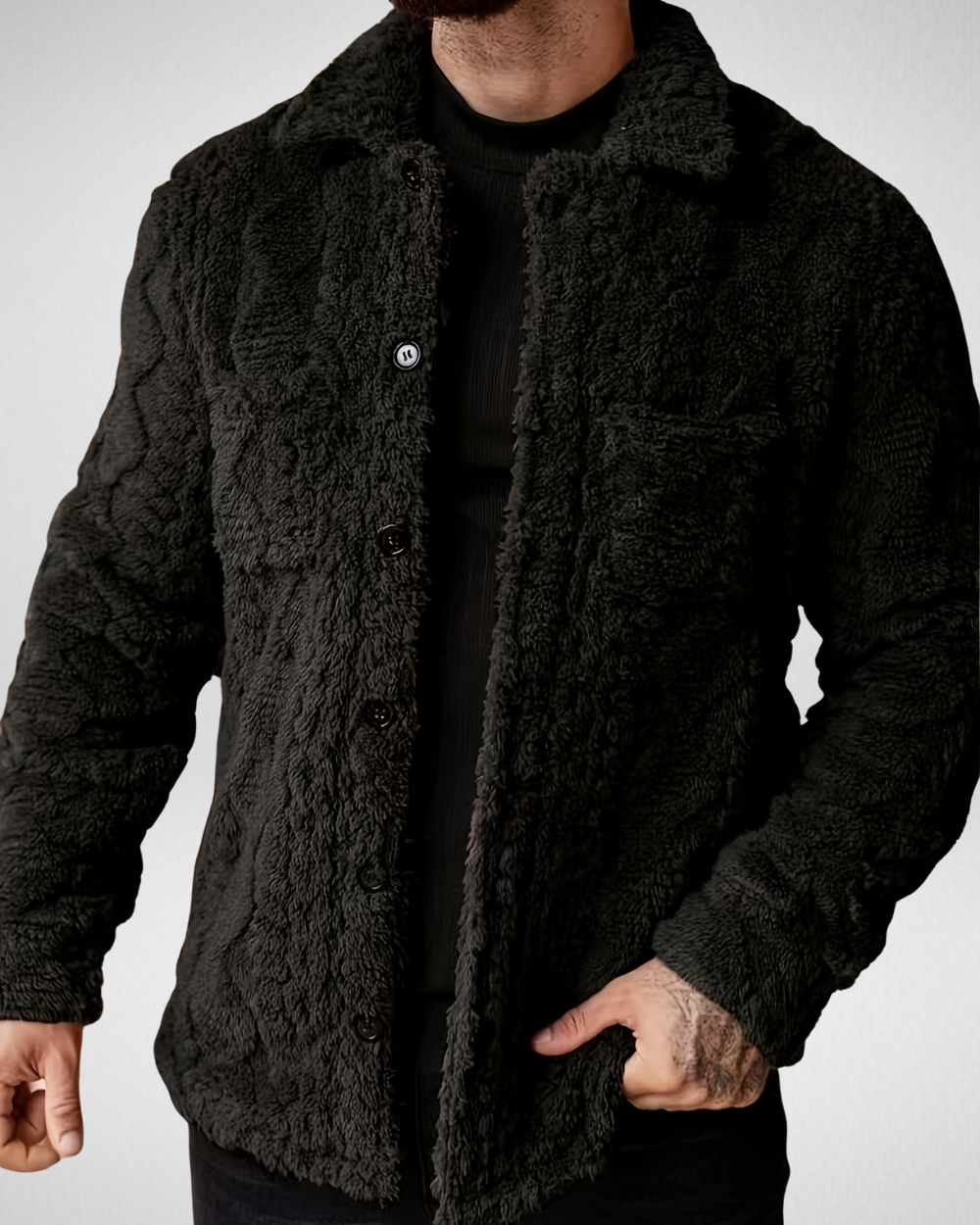 Heren teddy jas met knopen – Zachte fleece – Herfst/Winter