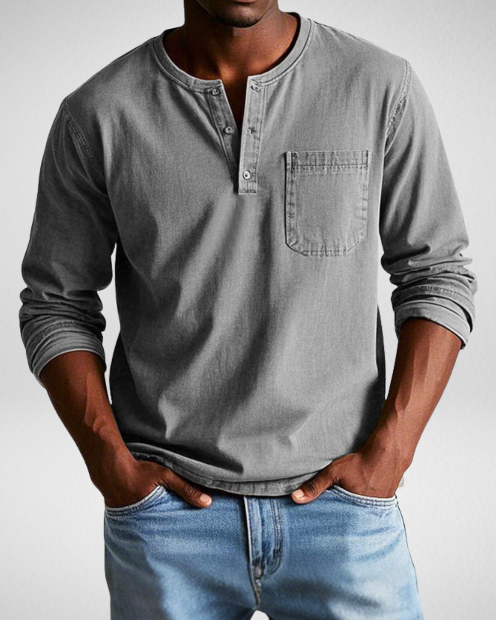 Heren Henley Shirt met Lange Mouw – Zacht – Casual