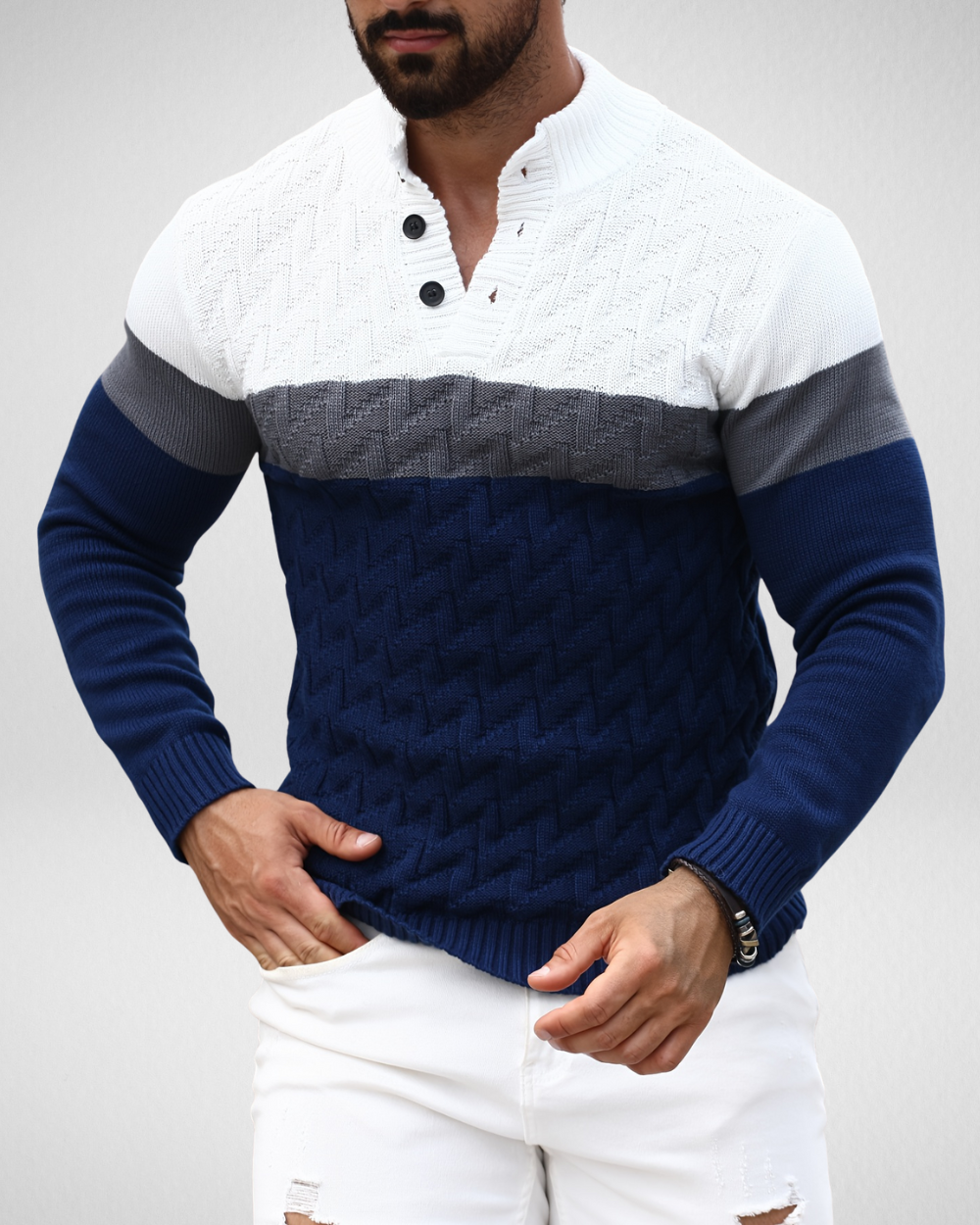 Heren Trui – Geometrisch Breipatroon – Casual Herfst & Winter