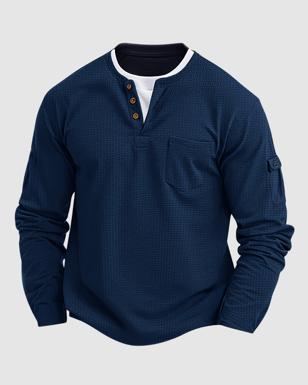 Heren Henley Shirt – Knoopsluiting – Lange Mouwen