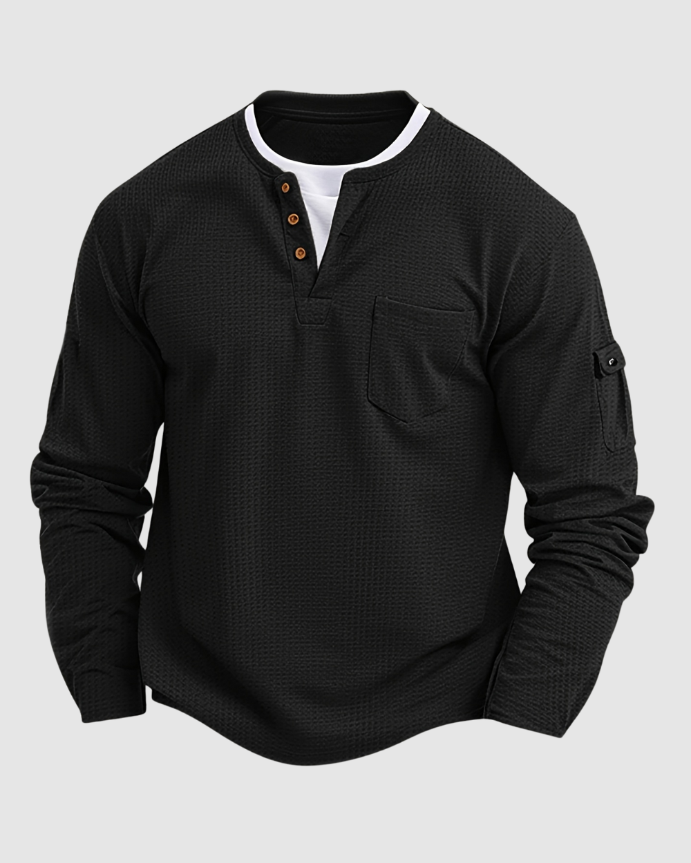 Heren Henley Shirt – Knoopsluiting – Lange Mouwen