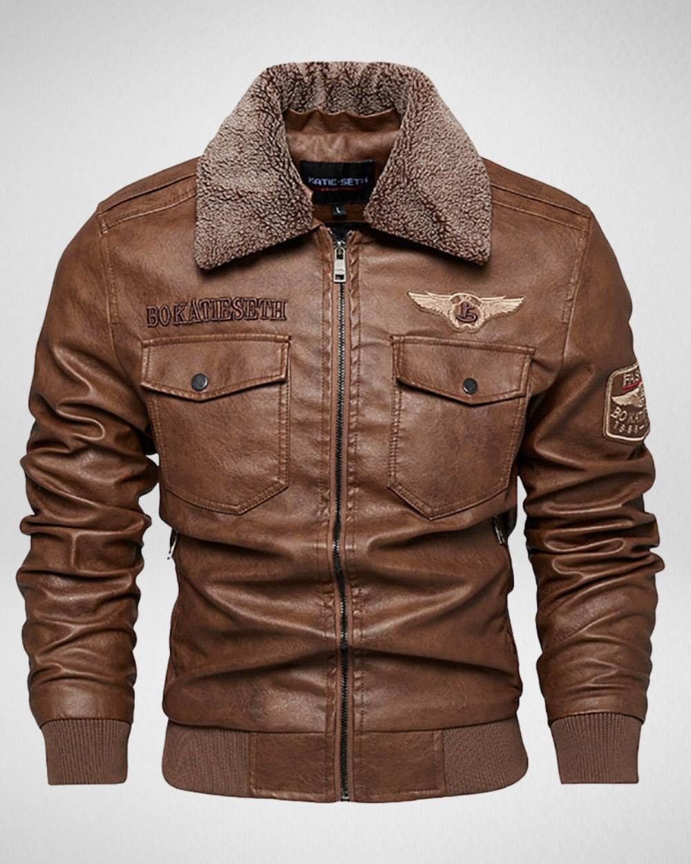 Heren PE Leren Jas – Pilotenstijl – Warme Kraag – Herfst/Winter