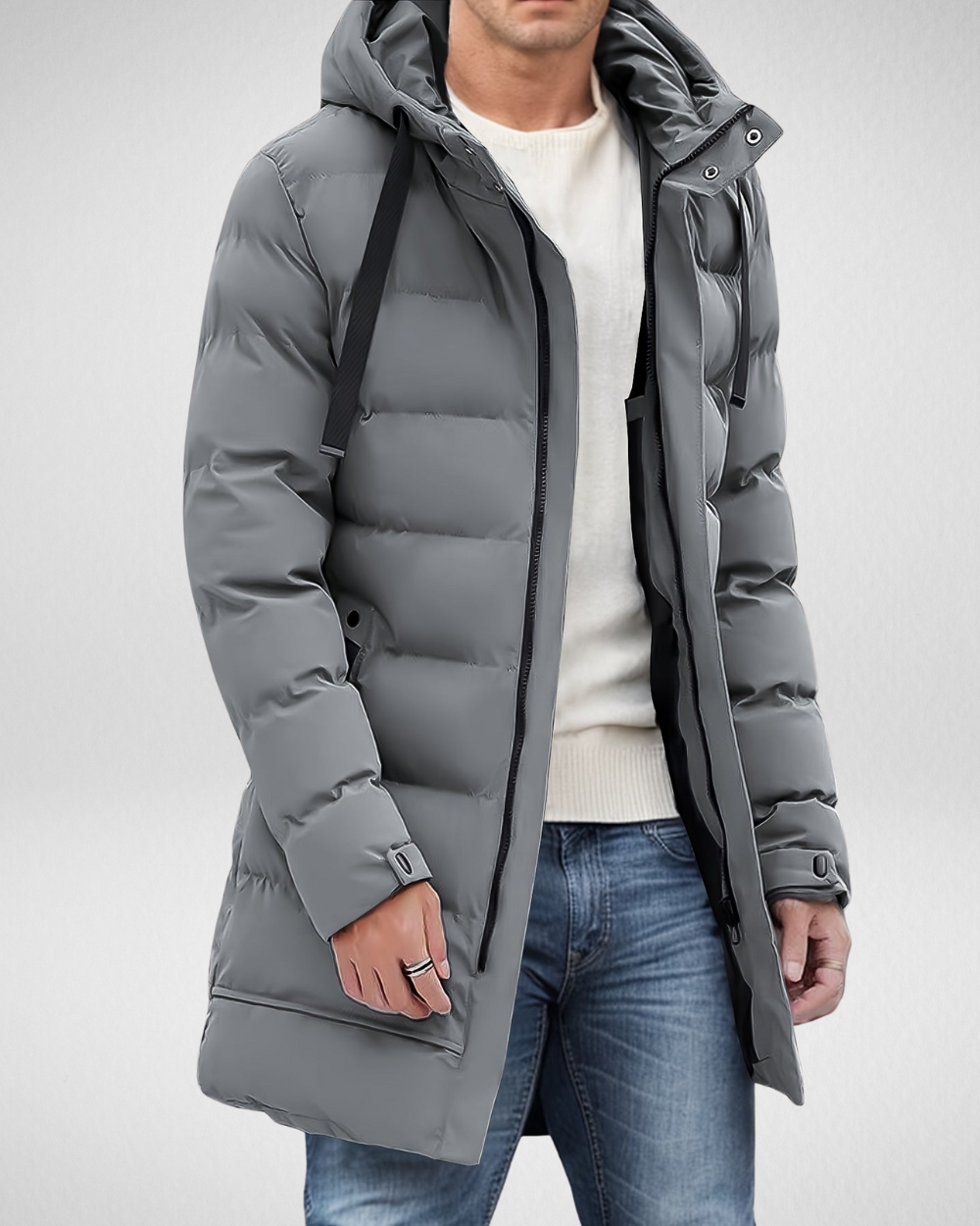 Heren Lange Gewatteerde Winterjas – Warm – Met Capuchon