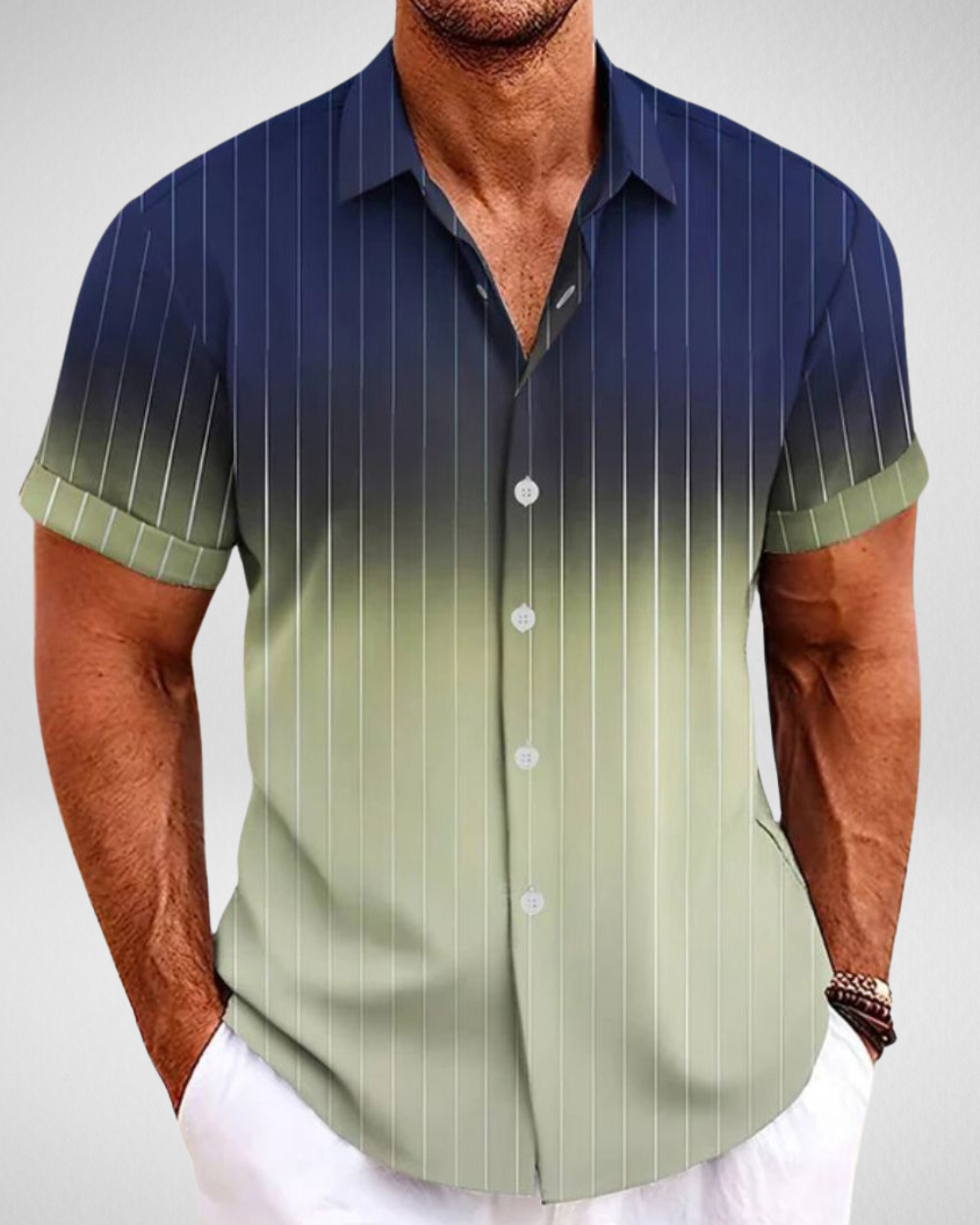 Heren Overhemd Korte Mouw – Ombre Strepen – Zomerse Casual Look