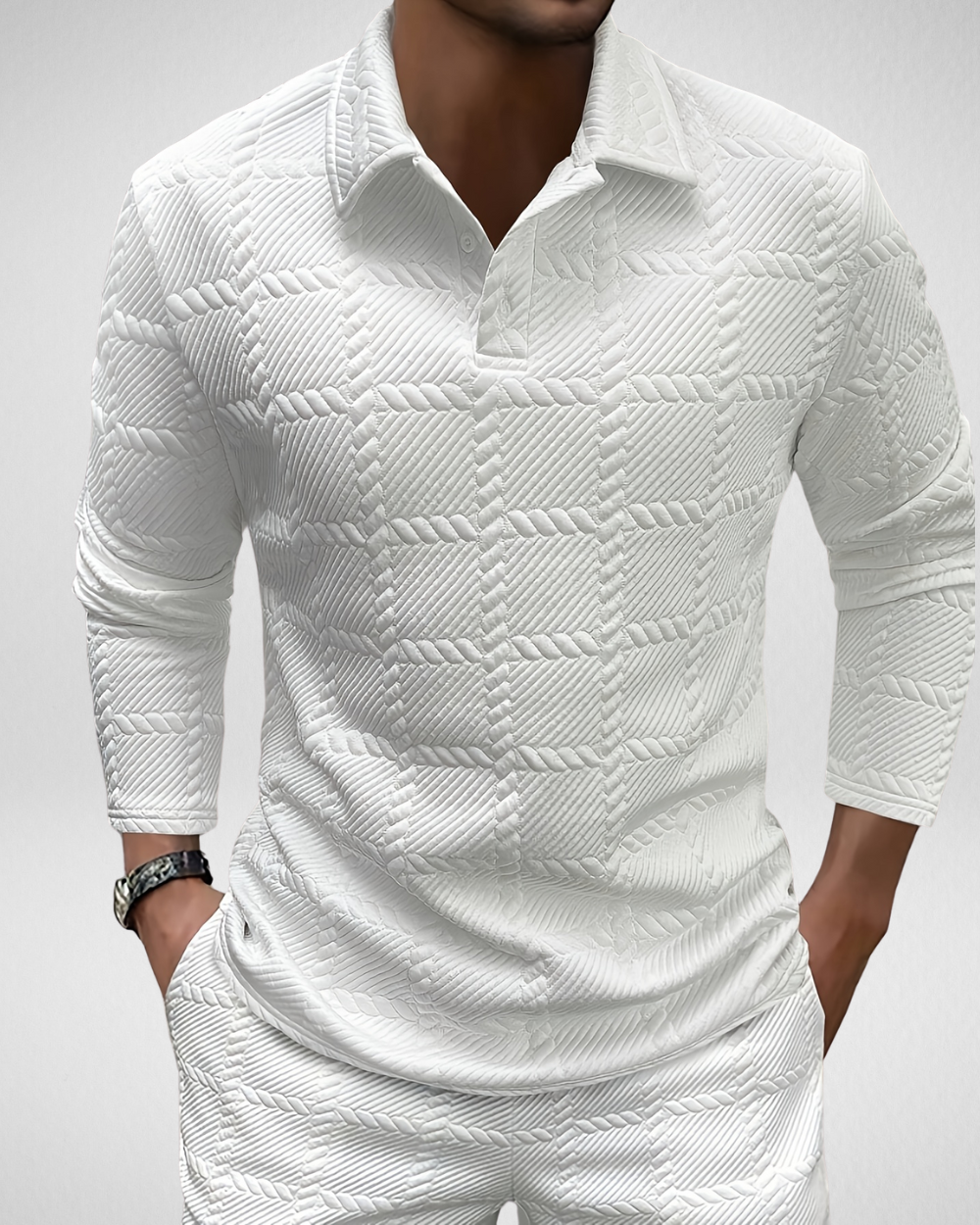 Heren Polo Lange Mouw – Geweven Textuur – Luxe Look