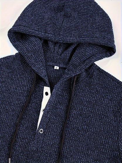 Heren Gebreide Hoodie – Knoopdetail – Herfst