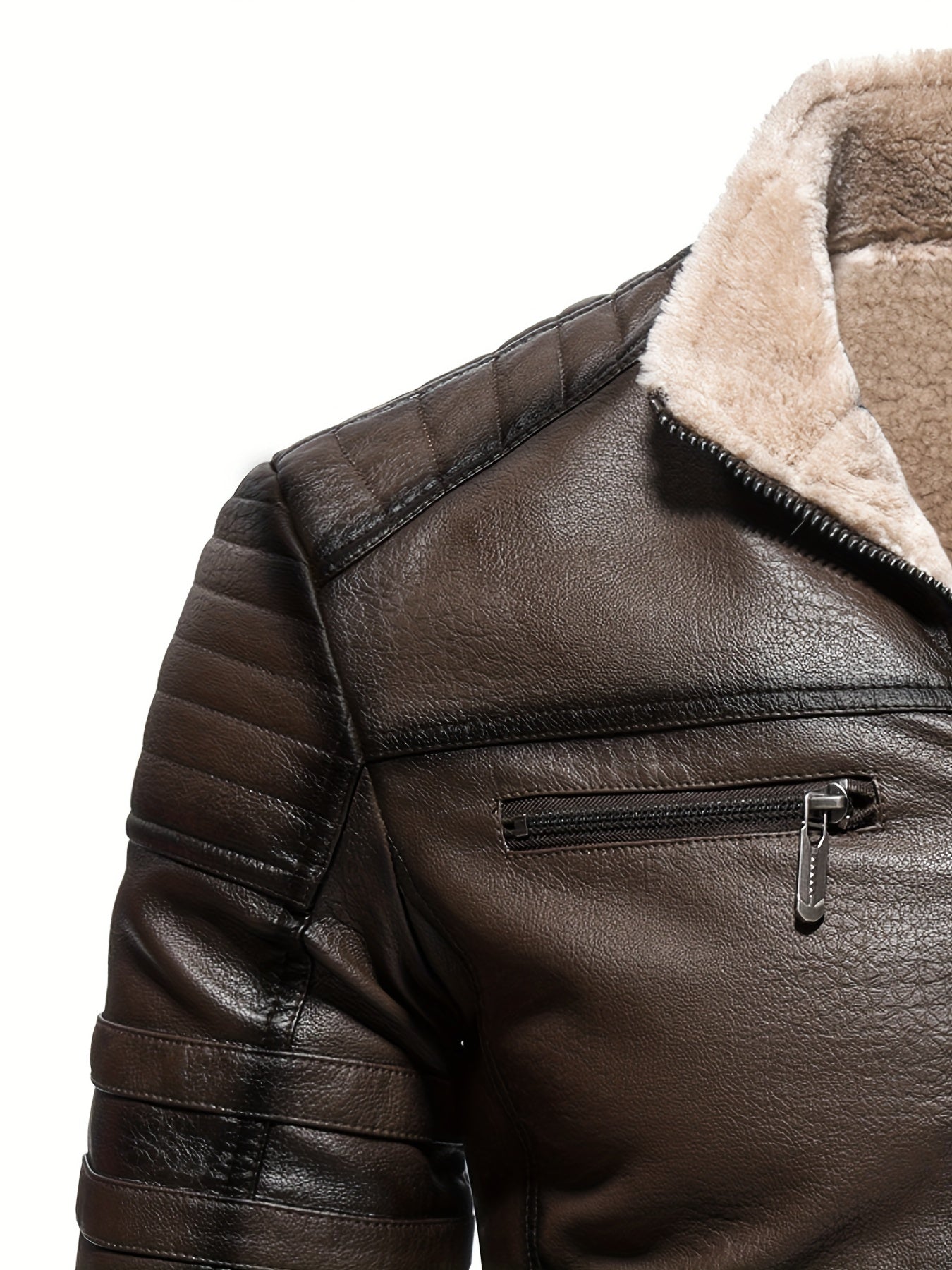 Heren PU Jas met Bontvoering – Ritsluiting – Vintage Stijl