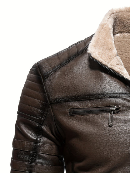 Heren PU Jas met Bontvoering – Ritsluiting – Vintage Stijl