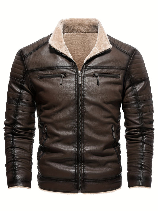Heren PU Jas met Bontvoering – Ritsluiting – Vintage Stijl