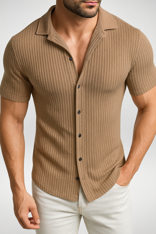 Geribd Herenoverhemd - Korte Mouwen – Slim Fit & Casual