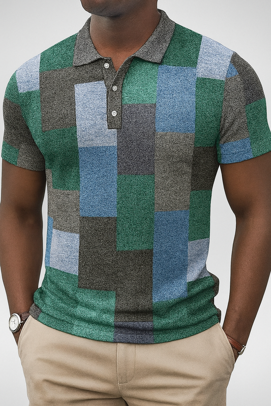 Heren Zomer Polo Shirt - Korte Mouwen - Geblokt Patroon