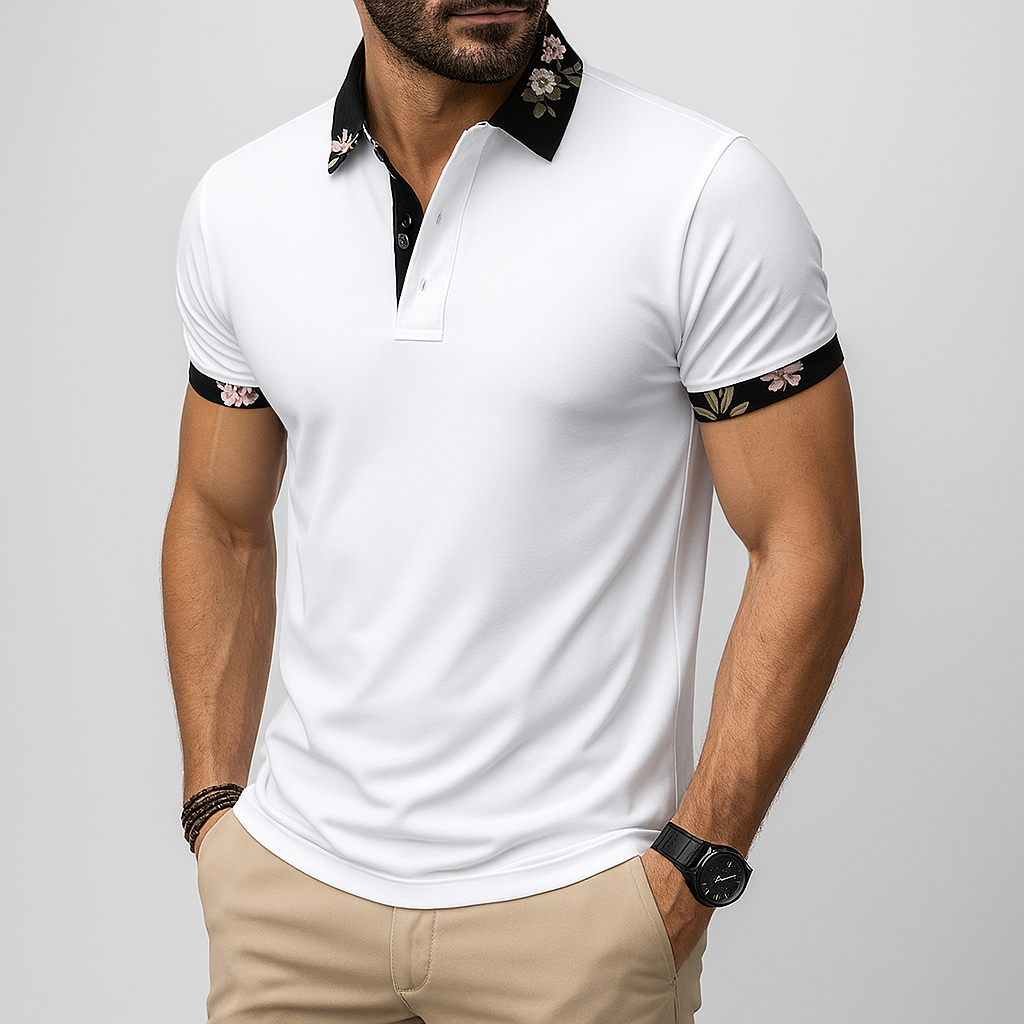 Heren Zomer Polo – Bloemenprint Kraag – Korte Mouw