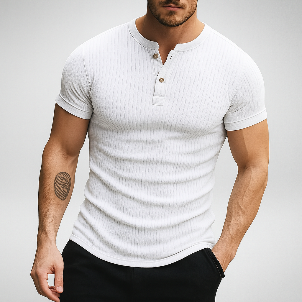 Henley T-shirt – Geribbelde Stof - Slim-fit