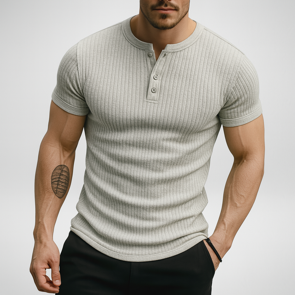 Henley T-shirt – Geribbelde Stof - Slim-fit