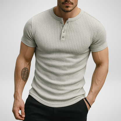 Henley T-shirt – Geribbelde Stof - Slim-fit