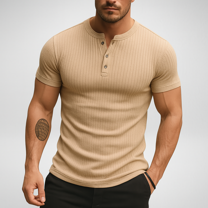 Henley T-shirt – Geribbelde Stof - Slim-fit