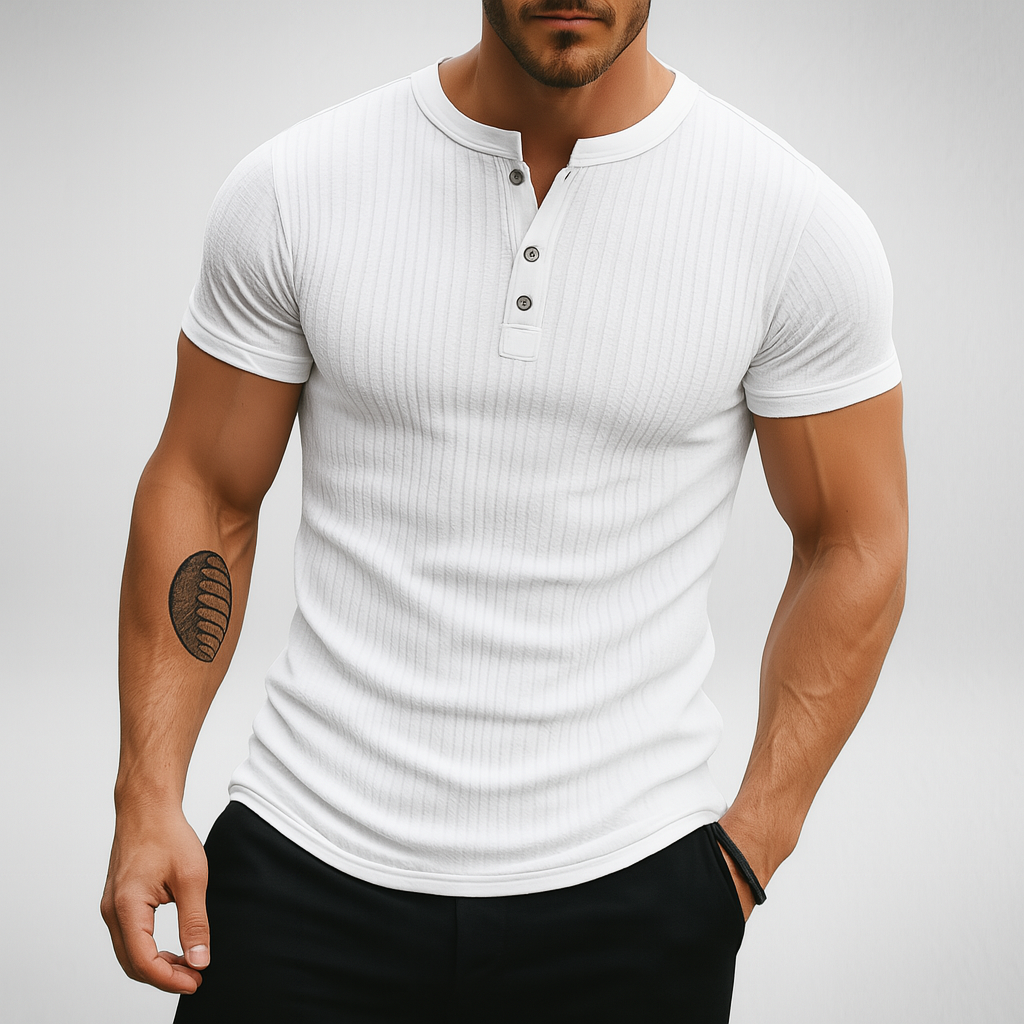 Geribbeld Henley T-shirt – Muscle-Fit
