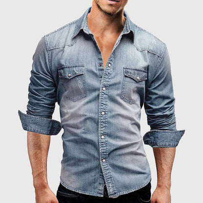 Heren Denim Overhemd – Slim Fit – Lange Mouwen