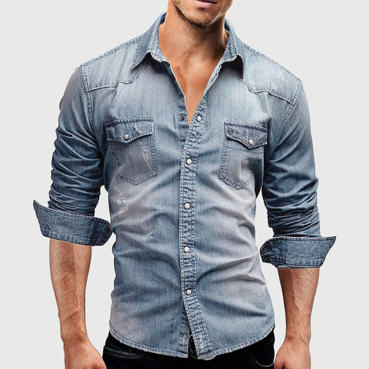 Heren Denim Overhemd – Slim Fit – Lange Mouwen