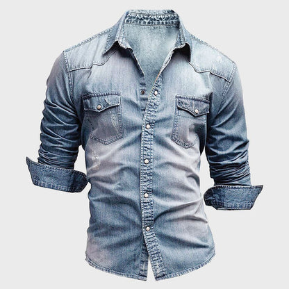 Heren Denim Overhemd – Slim Fit – Lange Mouwen