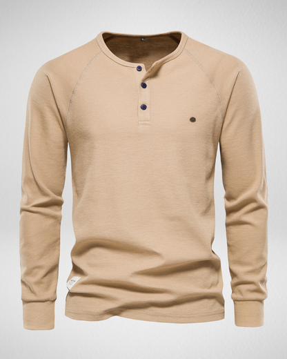 Longsleeve Shirt – Comfort Fit – Henley Halslijn met Knopen