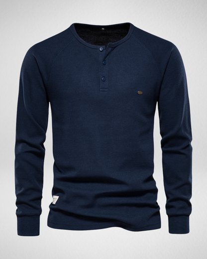 Longsleeve Shirt – Comfort Fit – Henley Halslijn met Knopen