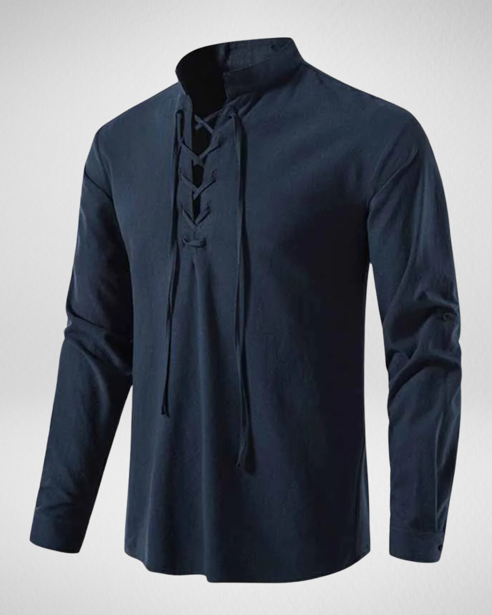 Heren Shirt –  Linnenlook – Lange Mouwen & Retro Vetersluiting