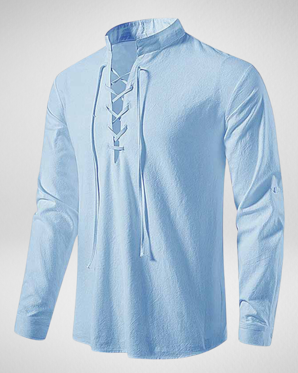Heren Shirt –  Linnenlook – Lange Mouwen & Retro Vetersluiting