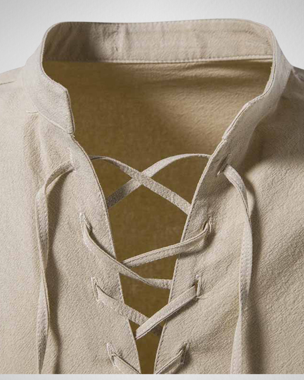 Heren Shirt –  Linnenlook – Lange Mouwen & Retro Vetersluiting