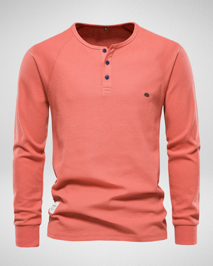 Longsleeve Shirt – Comfort Fit – Henley Halslijn met Knopen