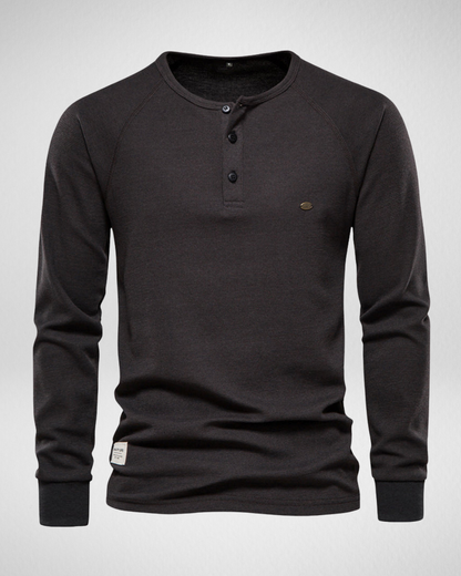 Longsleeve Shirt – Comfort Fit – Henley Halslijn met Knopen