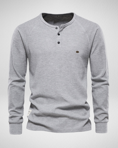 Longsleeve Shirt – Comfort Fit – Henley Halslijn met Knopen